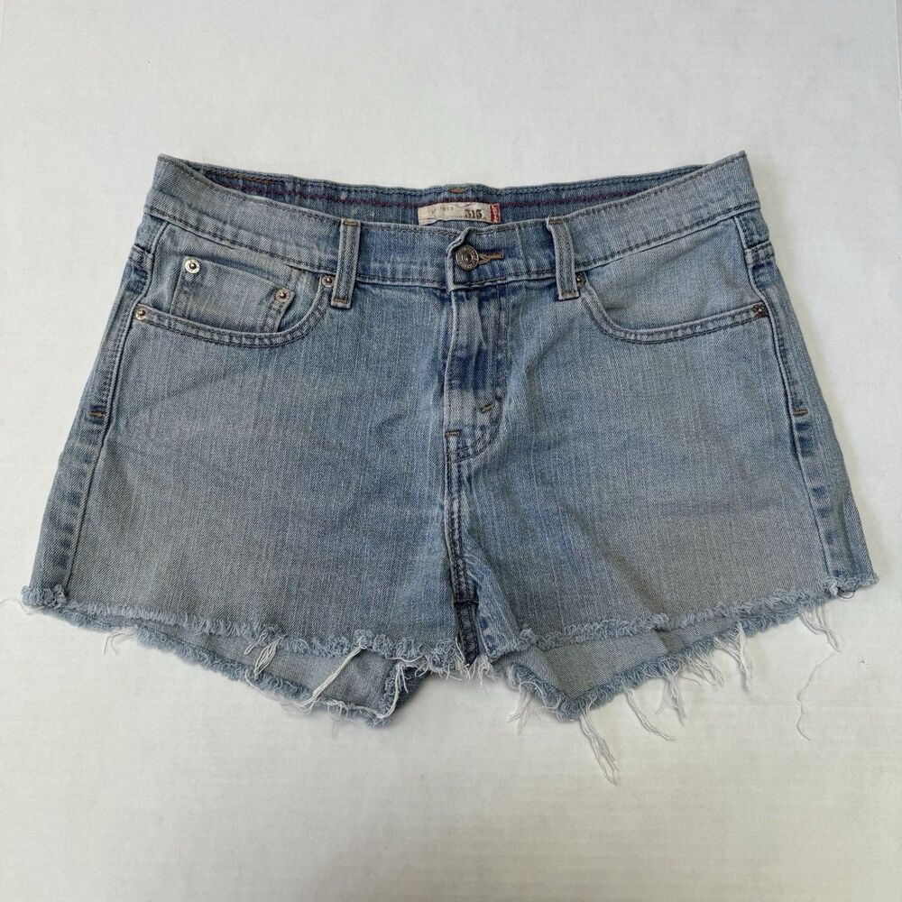 Levi's 515 Women's Denim Shorts Size 10 Frayed Hem Blue Medium Wash Cotton Blend